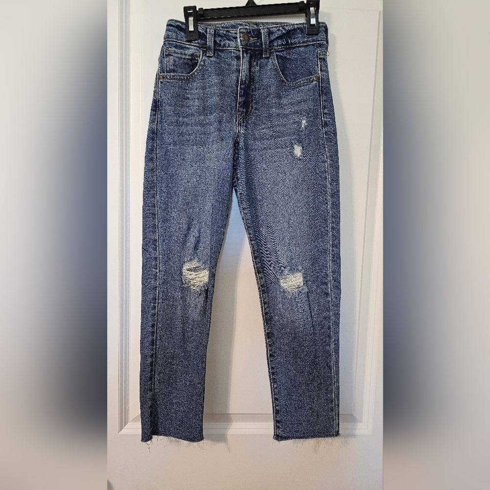 Girl's 'Girlfriend' Distressed Dark Blue Jeans